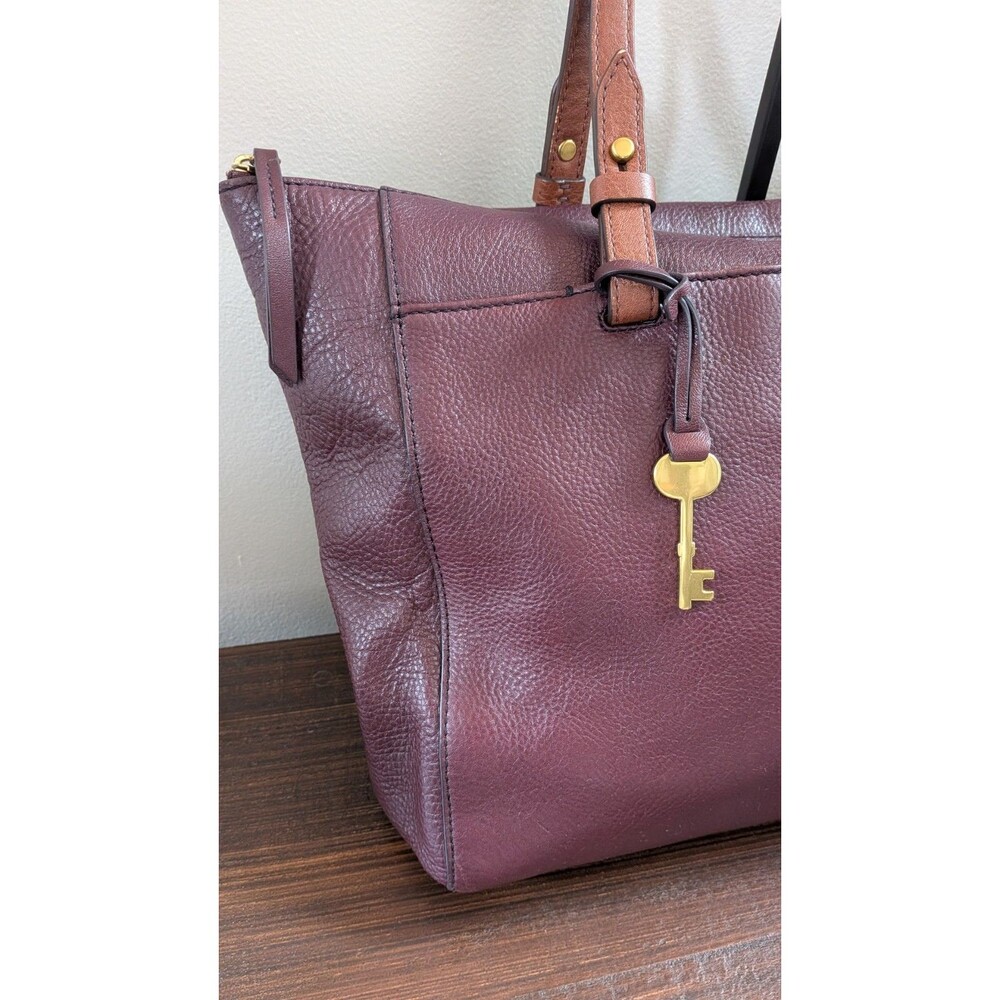 Fossil Rachael Leather Tote Fig Colored Shoulder Tote Bag - Picture 2 of 13